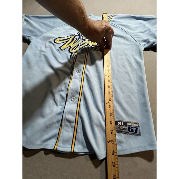 Vintage Willie Esco Baseball‎ Jersey Mens Large Blue Button Sewn Short Sleeve. - Picture 11 of 13